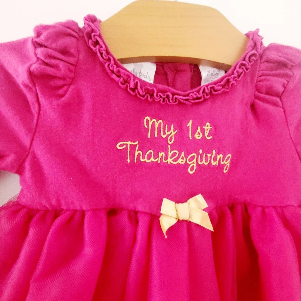 Pink My 1st Thanksgiving tulle dress